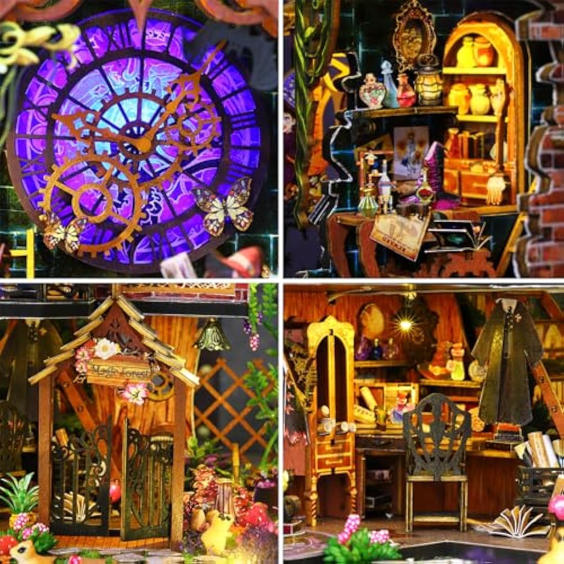 Spilay Diy Miniature House Kit with Wooden Furniture, with Music Box Dust Proof Cover and LED, 1:24 Scale Creative for Women Girl Friend Lover (Magic forest)