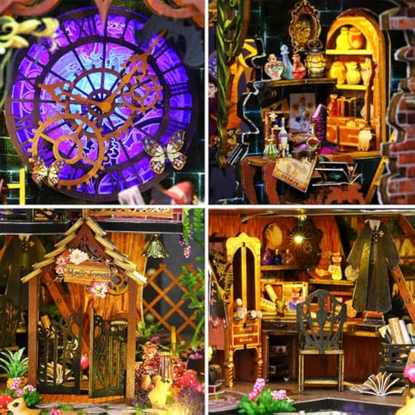 Spilay Diy Miniature House Kit with Wooden Furniture, with Music Box Dust Proof Cover and LED, 1:24 Scale Creative for Women Girl Friend Lover (Magic forest)