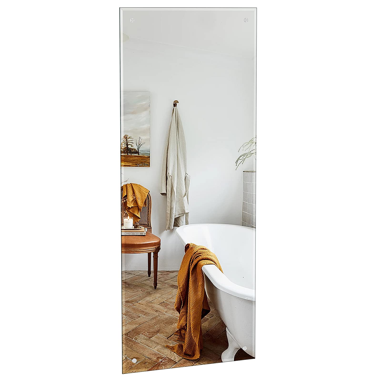 Dripex 110 x 45cm Frameless Rectangle Mirror, Wall Mounted Bathroom Mirror with Bevelled Edge & Pre-Drilled Holes, Horizontal or Vertical Hanging for