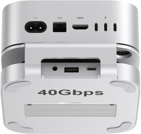 Qwiizlab 40Gbps Mac mini M4/M4 Pro Stand Hub with USB4 NVMe SSD Enclosure, USB-C Host, 3 USB-A 2.0, 3.5mm Audio, Supports M.2 PCIe up to 8TB, Compatible with Thunderbolt 4/5