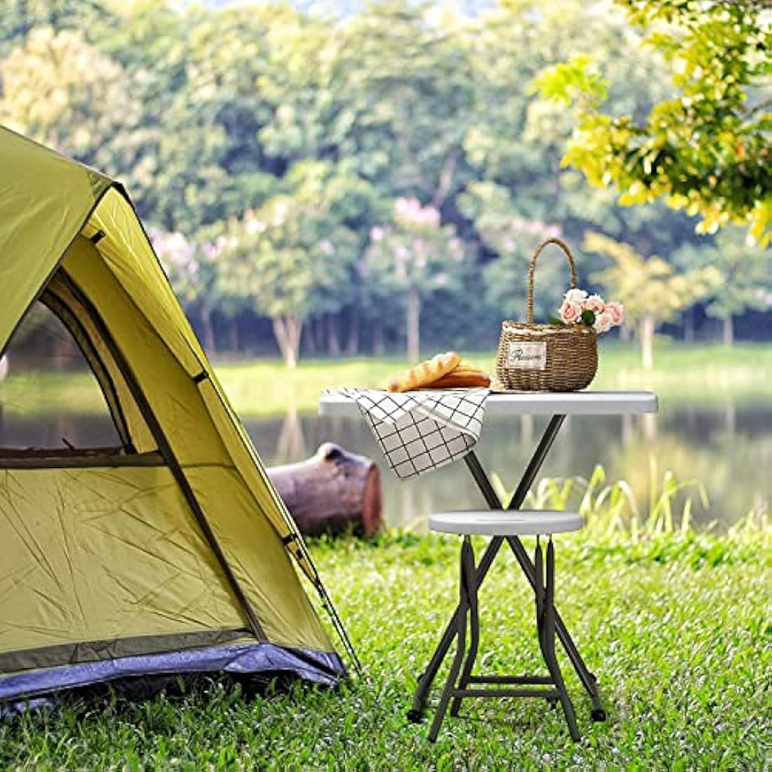 HollyHOME Small Folding Table 2.5FT/76cm Foldable Dining Table for Garden Patio Balcony Camping Portable Picnic Tables Height Adjustable Trestle Tables for BBQ Catering Party Kitchen Outdoor Indoor