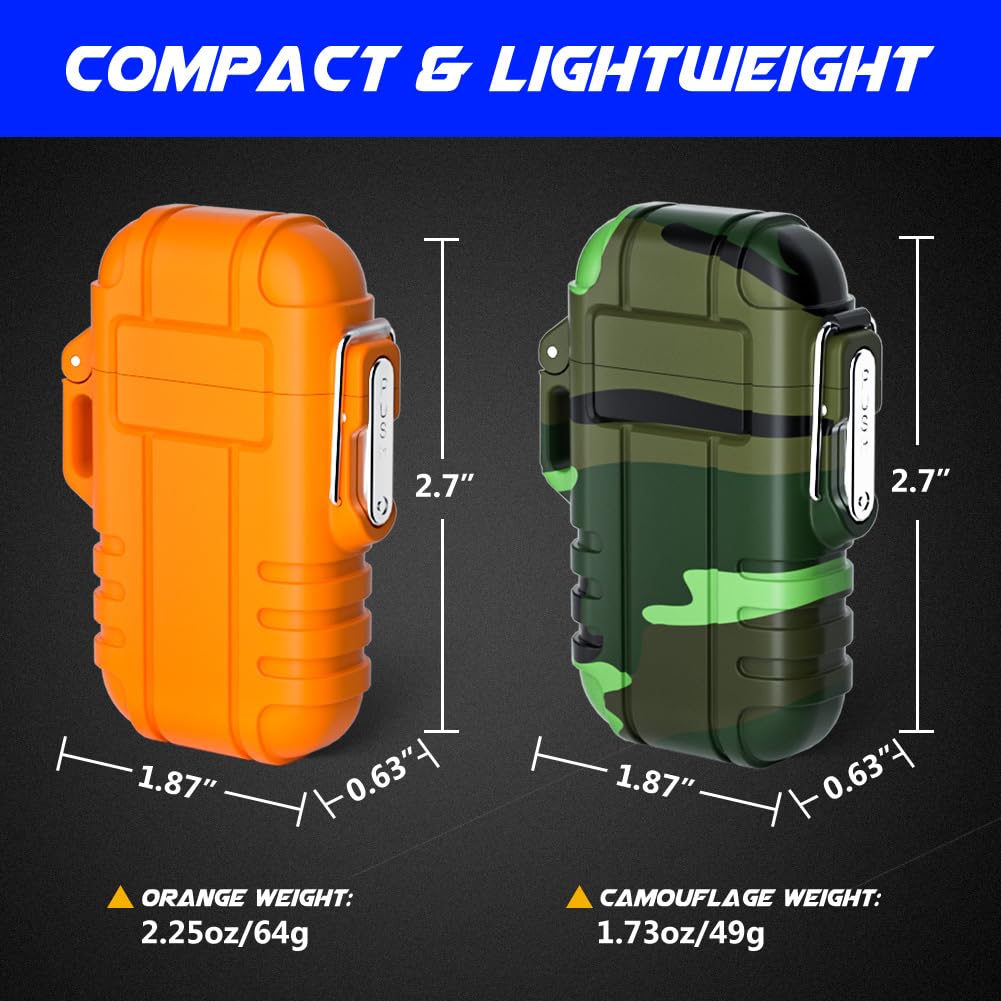 Electric Lighter Rechargeable USB, Electronic Plasma Arc Lighter Windproof and Waterproof for Hiking, Camping, Outdoor, Survival, Tactical, EDC Gear, Gifts for Him Men (Black)