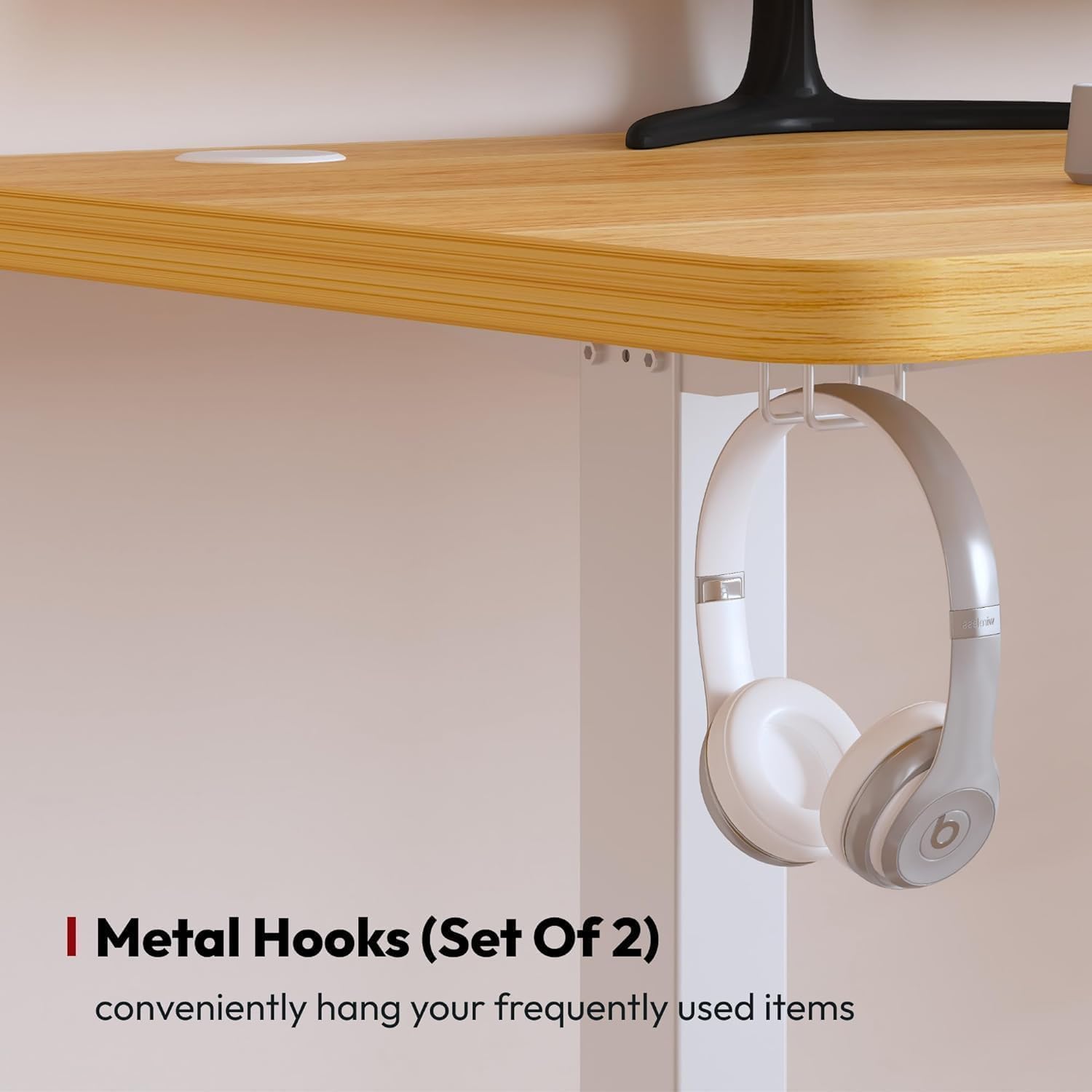 SANODESK QS1+140 * 60 Electric Standing Desk Height Adjustable Standing Desk With Memory Smart Panel Sit Stand Table With Hooks and Cupholder for Home Office （Black Frame+ Black Desktop）