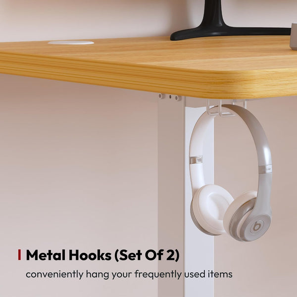 SANODESK QS1+140 * 60 Electric Standing Desk Height Adjustable Standing Desk With Memory Smart Panel Sit Stand Table With Hooks and Cupholder for Home Office （Black Frame+ Black Desktop）