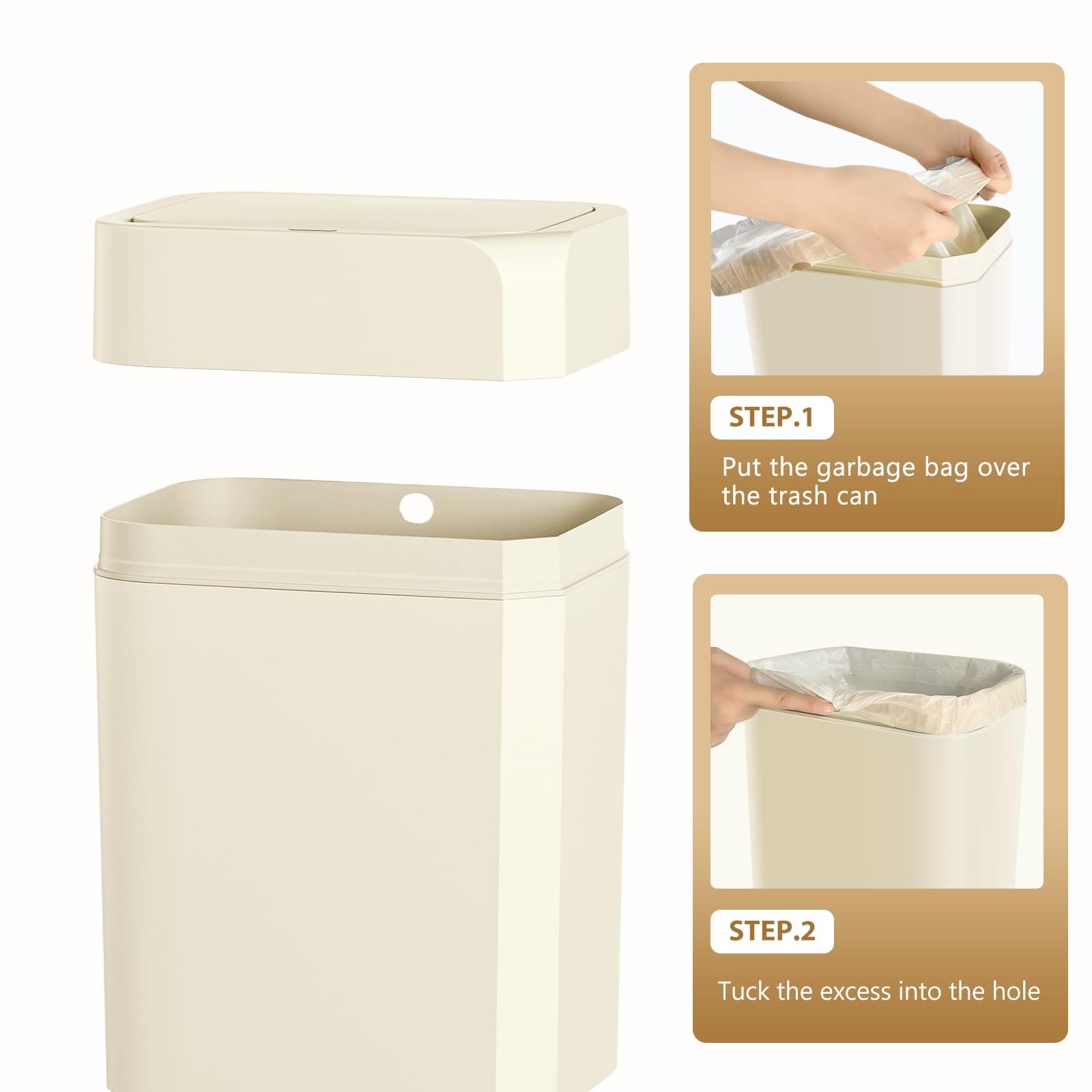 ELPHECO 2 Pack 3.5 Gallon Bathroom Trash Can with Lid Motion Sensor Slim Garbage Can Waterproof Smart Small Trash Bin for Bathroom, Kitchen, Office,