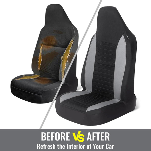 AUTOYOUTH Car Seat Covers Simple Bucket Style Universal Front Pair Fit for Car Truck SUV Van Seat Covers Car Seat Protector, Beige