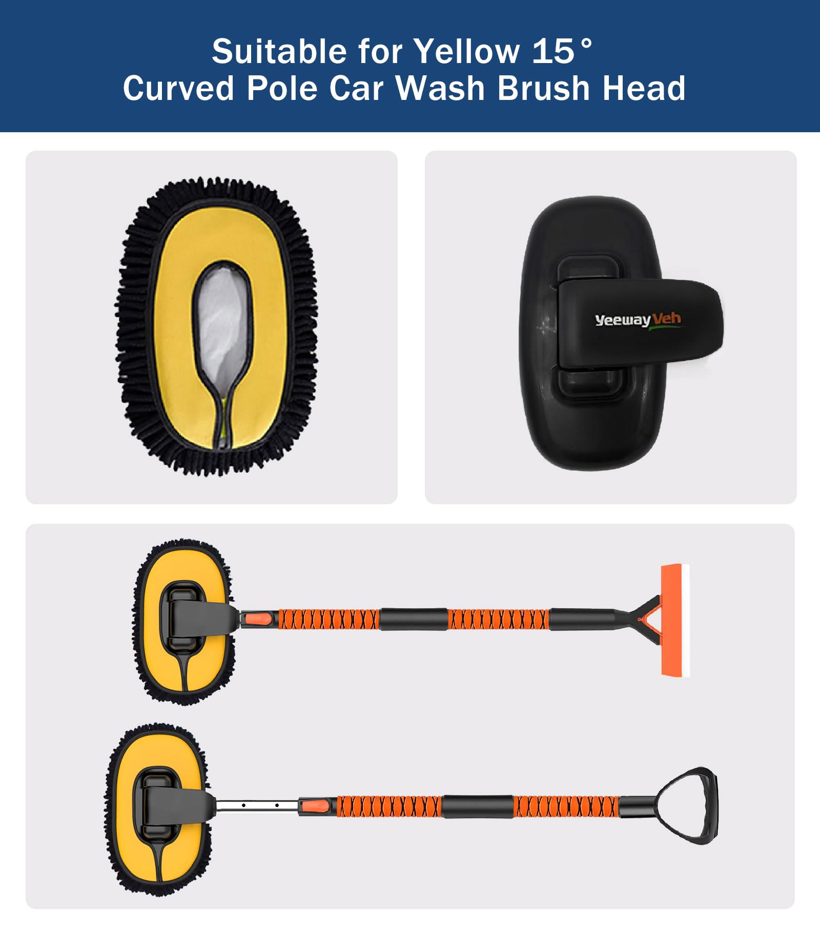YeewayVeh Car Wash Brush, 43" Extendable Car Wash Brush Mop with Long Handle, 15 Degree Curved Soft Car Cleaning Brush kit with Extra Microfiber Brush Head for Truck SUV Cleaning, Orange