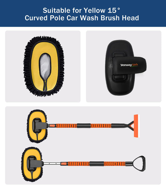 YeewayVeh Car Wash Brush, 43" Extendable Car Wash Brush Mop with Long Handle, 15 Degree Curved Soft Car Cleaning Brush kit with Extra Microfiber Brush Head for Truck SUV Cleaning, Orange