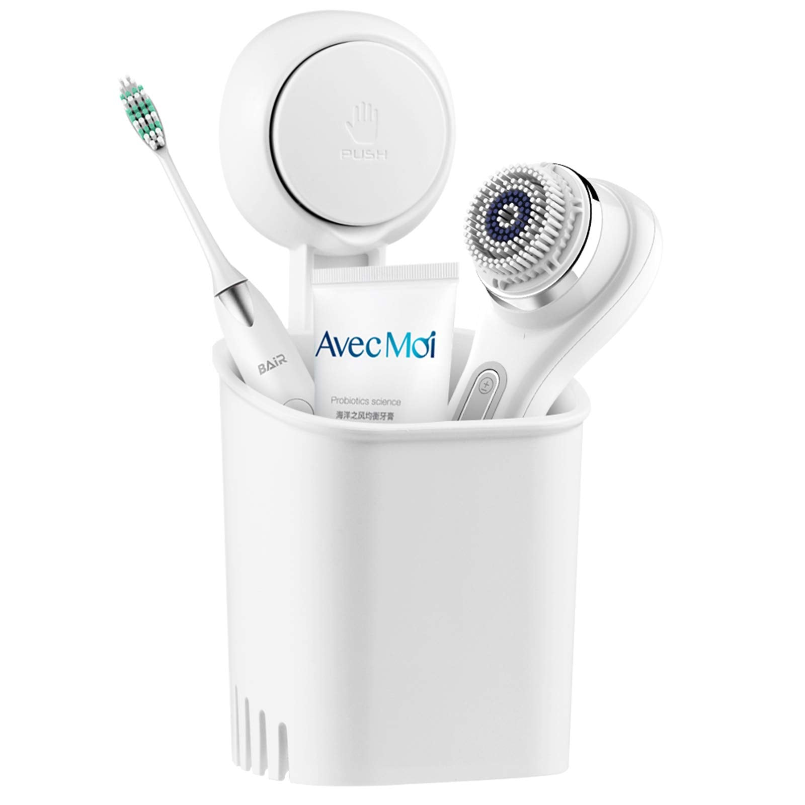 Luxear Toothbrush Holder With Suction Cup Drill-Free Removable Wall Mounted Toothpaste Razor Suction Holder Bathroom Waterproof- Multifunction Shower