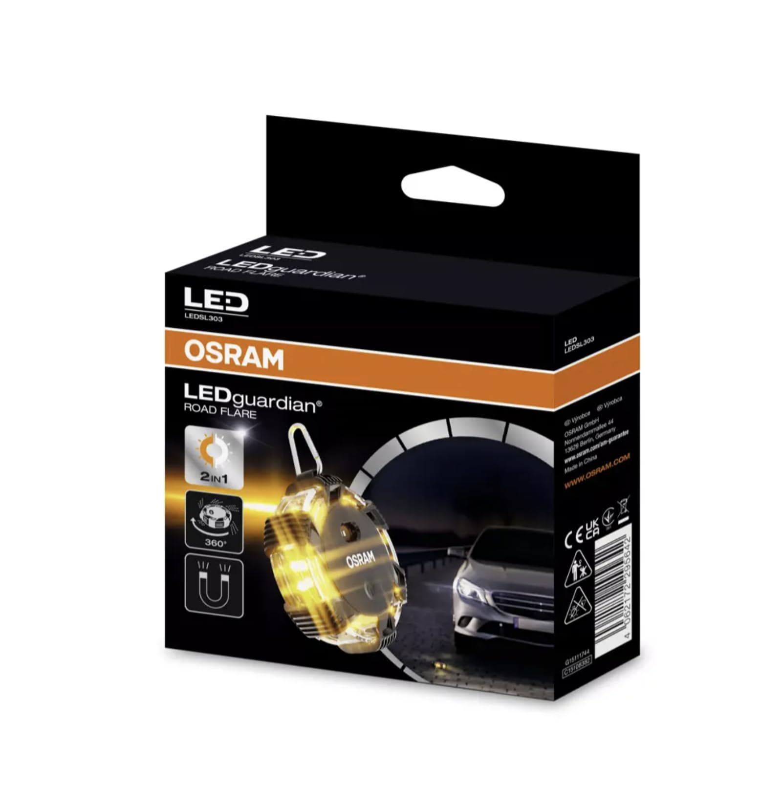 OSRAM LEDSL102 Ledguardian Road Flare Sign V16 Emergency Light for Cars, Breakdown Light, Car Emergency Beacon, Round Safety Warning Light for Vehicles and Motorcycles