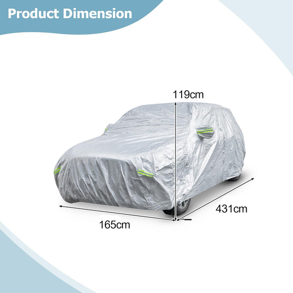 COSTWAY Car Cover Waterproof, Universal Full Car Cover with Zipper Door, Reflective Strips & Storage Bag, All Weather Windproof Snowproof UV Protection (Fit Sedan, Length Up to 190”(482cm))
