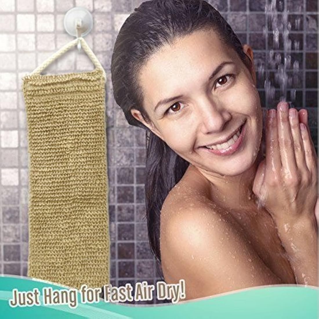 100% Natural Exfoliating Hemp Back Scrubber, Bath & Shower Body Brush Scrubber with Handle, Durable Machine Washable, Free Mitt