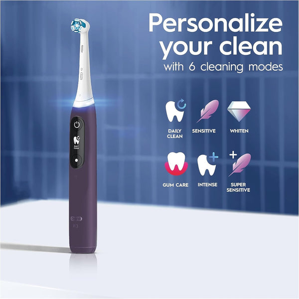 Oral-B iO8 Electric Toothbrushes For Adults, App Connected Handle, 3 Toothbrush Heads, Travel Case & Toothbrush Head Holder, 6 Modes, 2 Pin UK Plug, Violet
