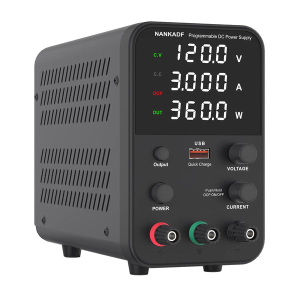 DC power supply (0-30V,0-10A) adjustable, switching power supplies, mini high precision 4-digit display with USB fast charging interface, variable lab bench power supply, output button/encoder knob