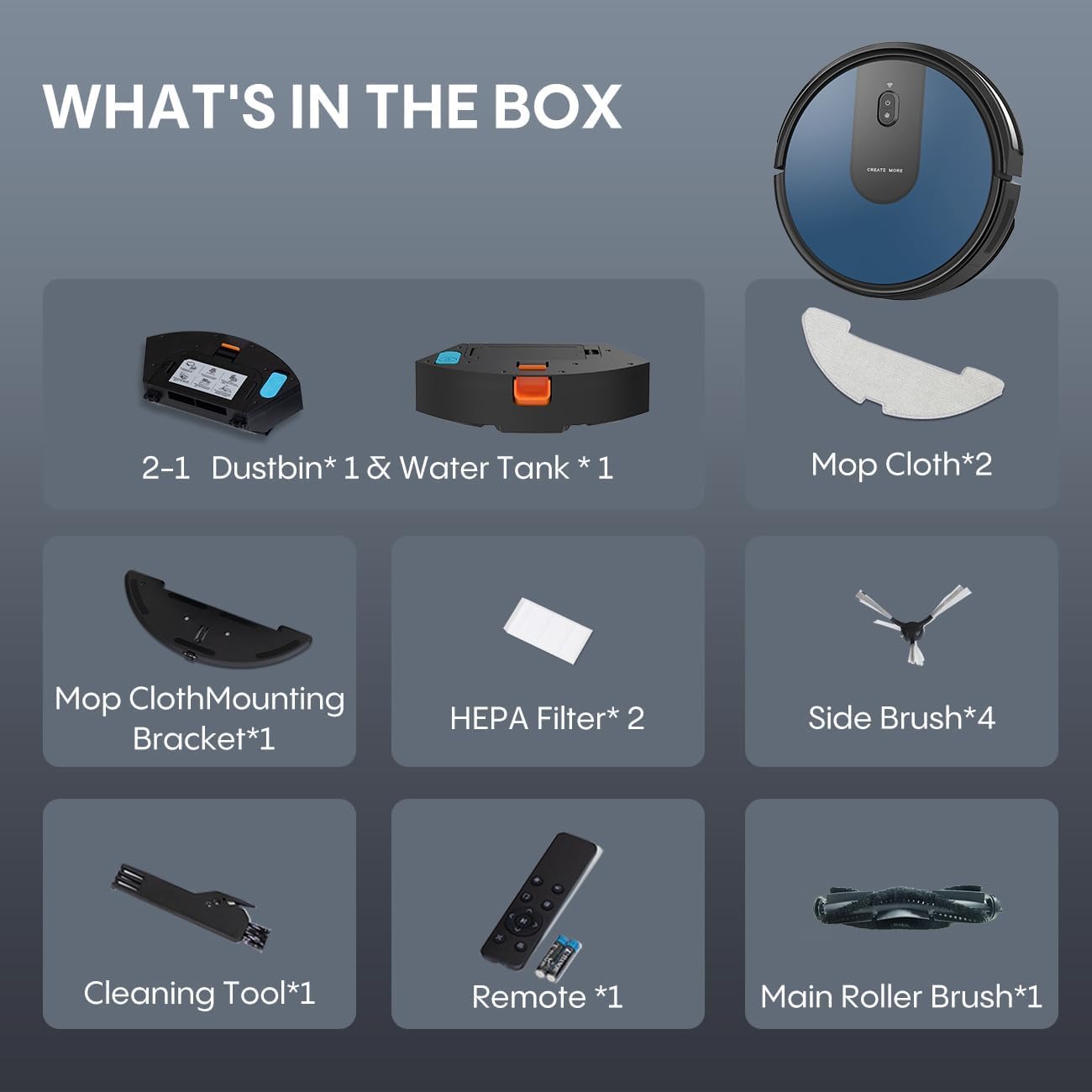 Robot Vacuum Cleaner with Mop, 4-in-1 Robotic Vacuums, 5000Pa Ultra Strong Suction, Long Running Time, Timing Function, App/WiFi for Pet Hair Hard Floor and Carpet(Striped Blue)