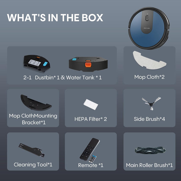 Robot Vacuum Cleaner with Mop, 4-in-1 Robotic Vacuums, 5000Pa Ultra Strong Suction, Long Running Time, Timing Function, App/WiFi for Pet Hair Hard Floor and Carpet(Striped Blue)