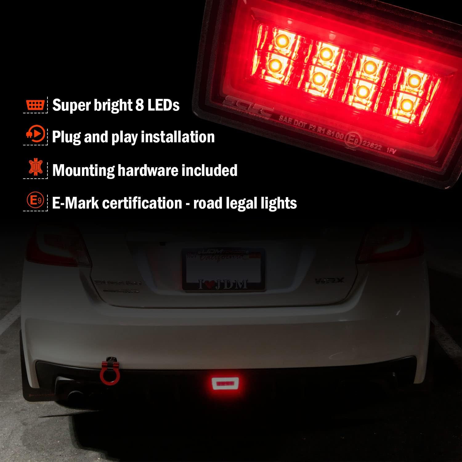 GAZOZ PERFORMANCE F1 Clear Lens LED Rear Fog Light Kit - Plug and Play Brake Light Compatible With 2015-2021 Subaru WRX STI Red Bar - Functions as Tail Lamp & Brake Lamp