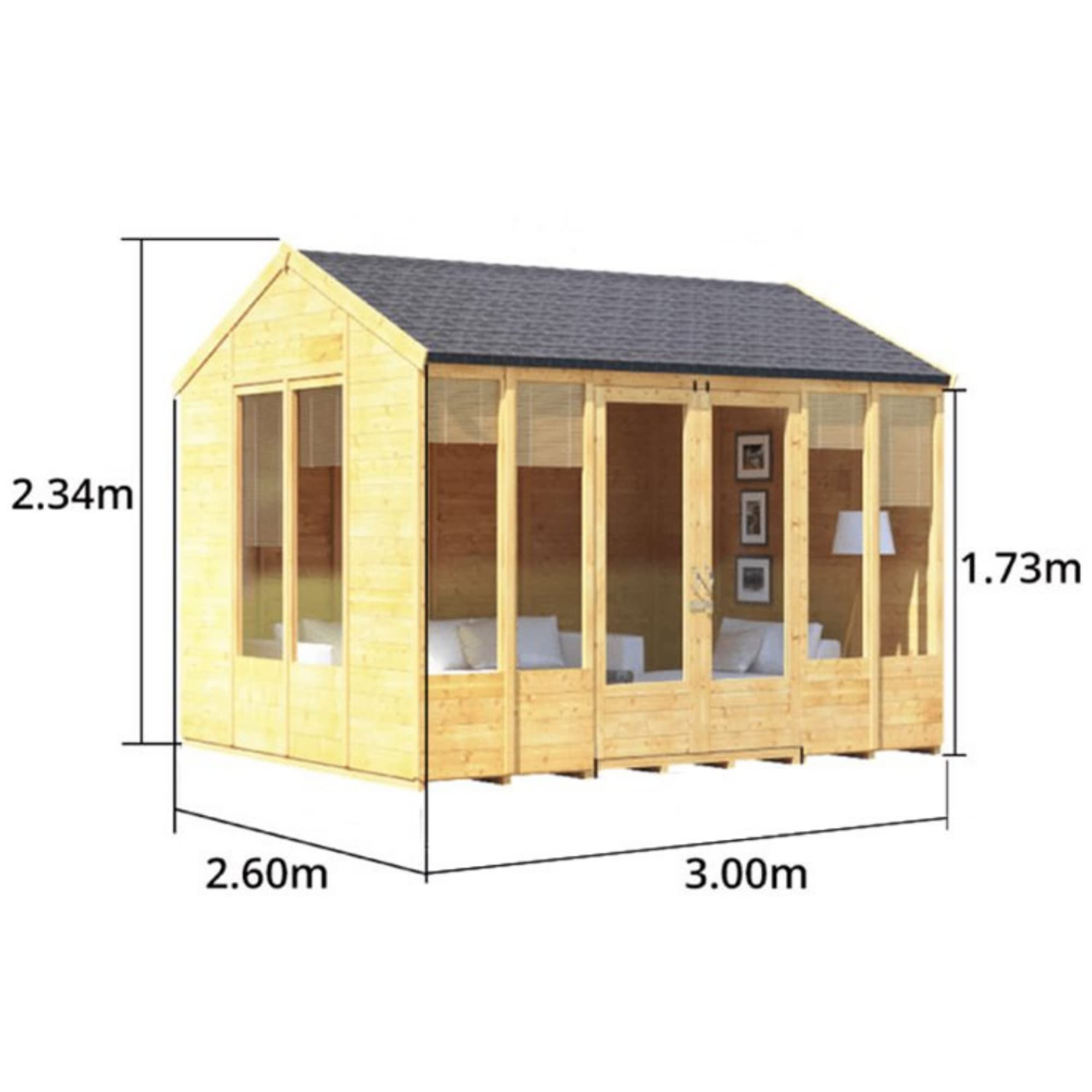 BillyOh Petra 12x10 Reverse Apex Summer House Shed, Log Cabin | Wooden Garden Room with Wide Double Doors, Tear Resistant Felt, Tongue and Groove Construction | Versatile Tiny Home or Garden Office