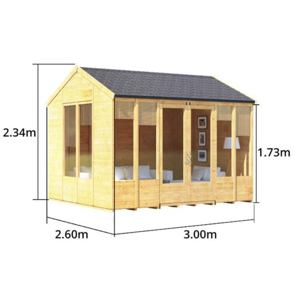 BillyOh Petra 12x10 Reverse Apex Summer House Shed, Log Cabin | Wooden Garden Room with Wide Double Doors, Tear Resistant Felt, Tongue and Groove Construction | Versatile Tiny Home or Garden Office