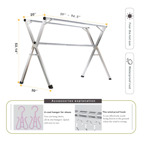 AIODE Clothes Drying Rack for Laundry Foldable, 94.5 inch Stainless Steel Pool Towel Rack Outdoor Free Standing Clothing Hanger Indoor
