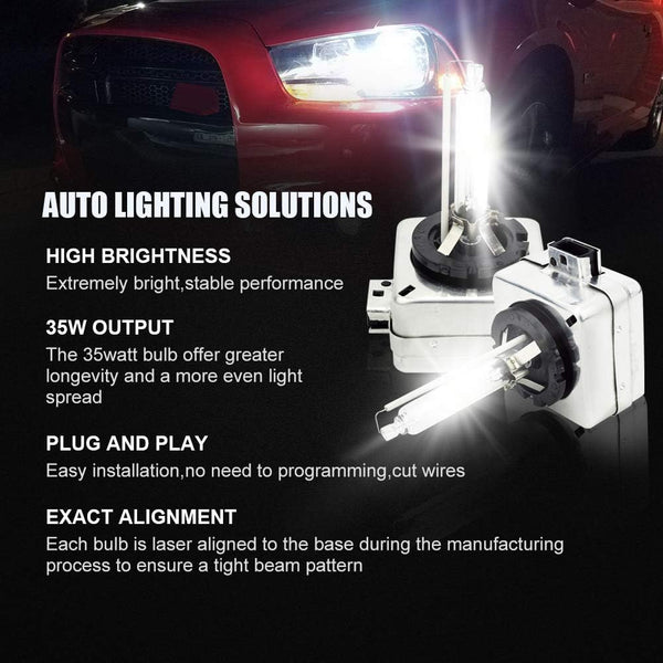 Safego D1S Xenon Bulb 35W 8000K HID Headlight Super Bright Discharge Lamp Replace HID Kit 12V Car Bulbs Ice Blue LED Exterior Headlamp Bulbs, Pack of 2