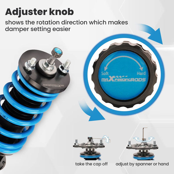 maXpeedingrods Coilovers for Honda Civic 1988-2000, for Honda CRX del Sol 1992-1995, for Acura Integra 1990-2001, 24 Levels Damper Adjustable Struts, Height Adjustable T6 Upgraded Lowering Kit