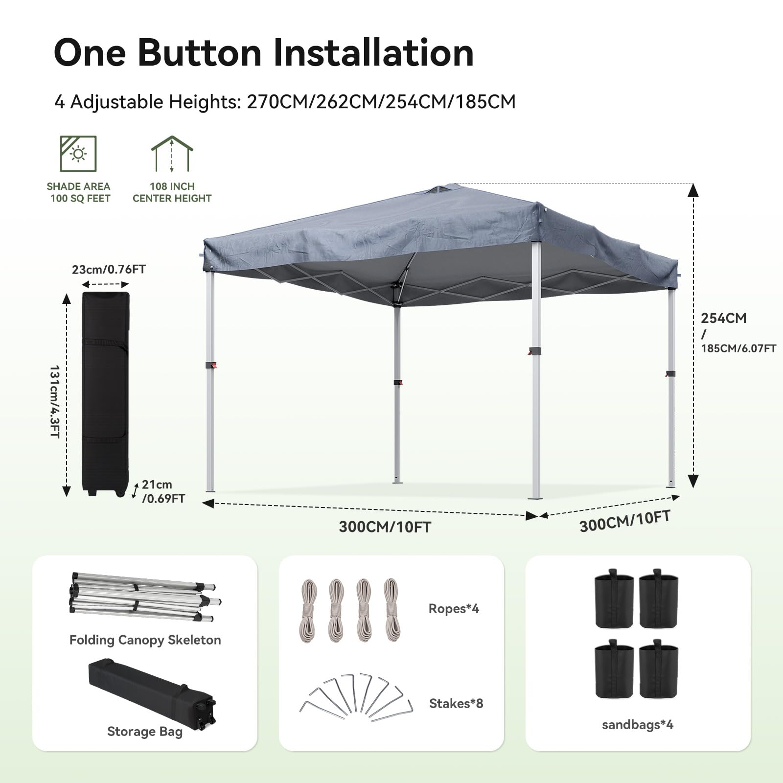 Aoxun 3m x 3m Pop Up Gazebo, Metal Frame Shelter Tent for Outdoor Garden Party, with 4 Sandbags & Carry Bag, Adjustable Height, Grey