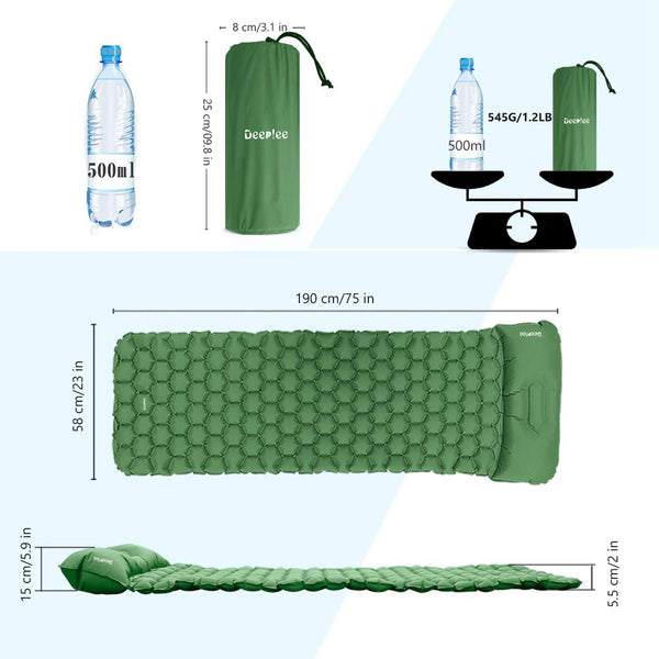 Deeplee Camping Mat, Self Inflatable Sleeping Mat with Pillow, Ultralight Camping Bed Camping Roll Mat Sleeping Pad for Outdoor Backpacking, Camping, Hiking