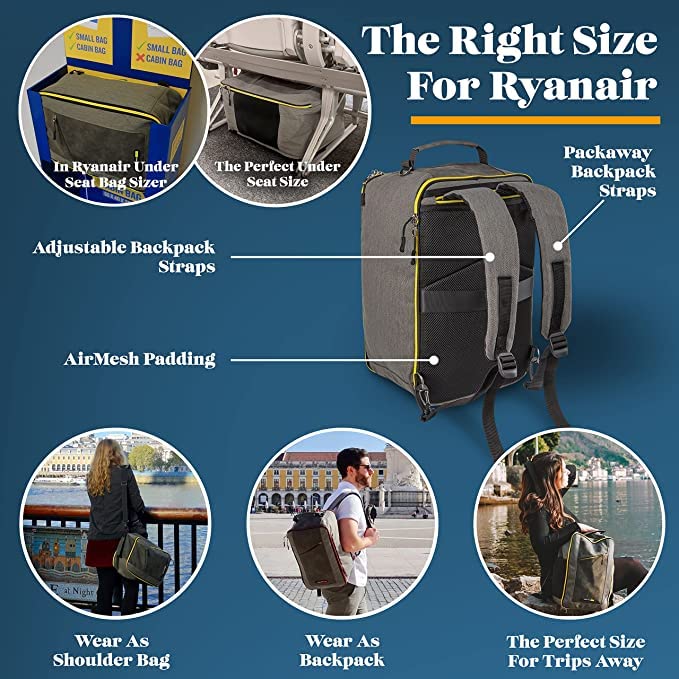 Cabin Max Manhattan 20L Underseat Backpack - 40x20x25 for Ryanair Cabin Bag with Padded Tech Pocket, Lockable Compartment & Versatile Straps - Stylish Travel Companion for Airlines