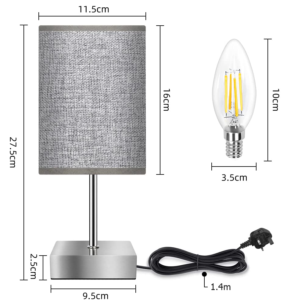 Aomeya Touch Control Table Lamp, 3-Way Dimmable Bedside Lamps Nightstand Lamps with Flaxen Fabric Shade for Bedroom Living Room,LED Bulb Included (Grey-1Pcs) (battery-1Pcs)