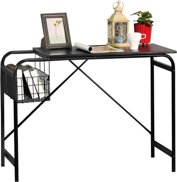 MEUBLE COSY Home Office Furniture Computer Desk Corner and Workstation with Storage Basket Laptop PC Table, Walnut, 100x45x72cm, HABIBI DESK HM