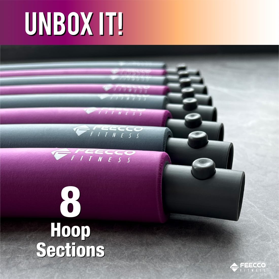 FEECCO FITNESS Weighted Hula Hoop, 2-4 LB, 8 Detachable Sections, Plus Size for Adults, Home Gym or Travel