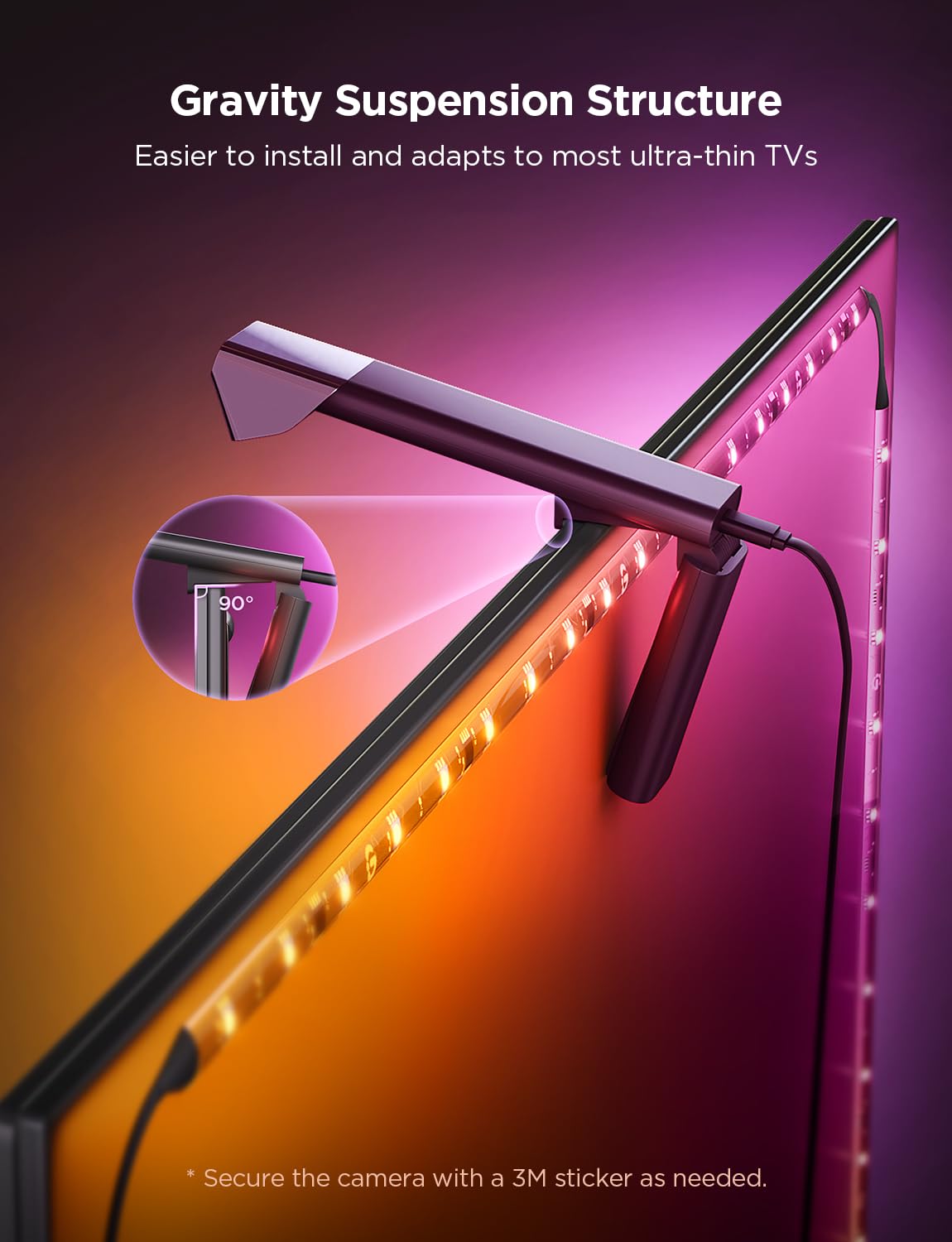 Govee TV Backlight 3 Lite with Fish-Eye Correction Function Sync to 55-65 Inch TVs, 3.6m RGBICW Wi-Fi TV LED Backlight with Camera, 4 Colours in 1 Lamp Bead, Voice and APP Control, Adapter