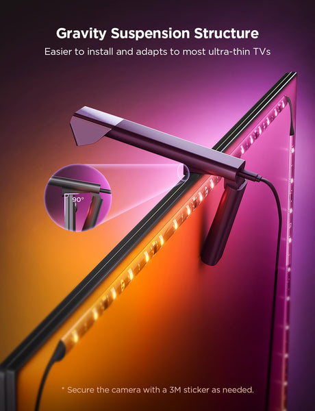 Govee TV Backlight 3 Lite with Fish-Eye Correction Function Sync to 55-65 Inch TVs, 3.6m RGBICW Wi-Fi TV LED Backlight with Camera, 4 Colours in 1 Lamp Bead, Voice and APP Control, Adapter