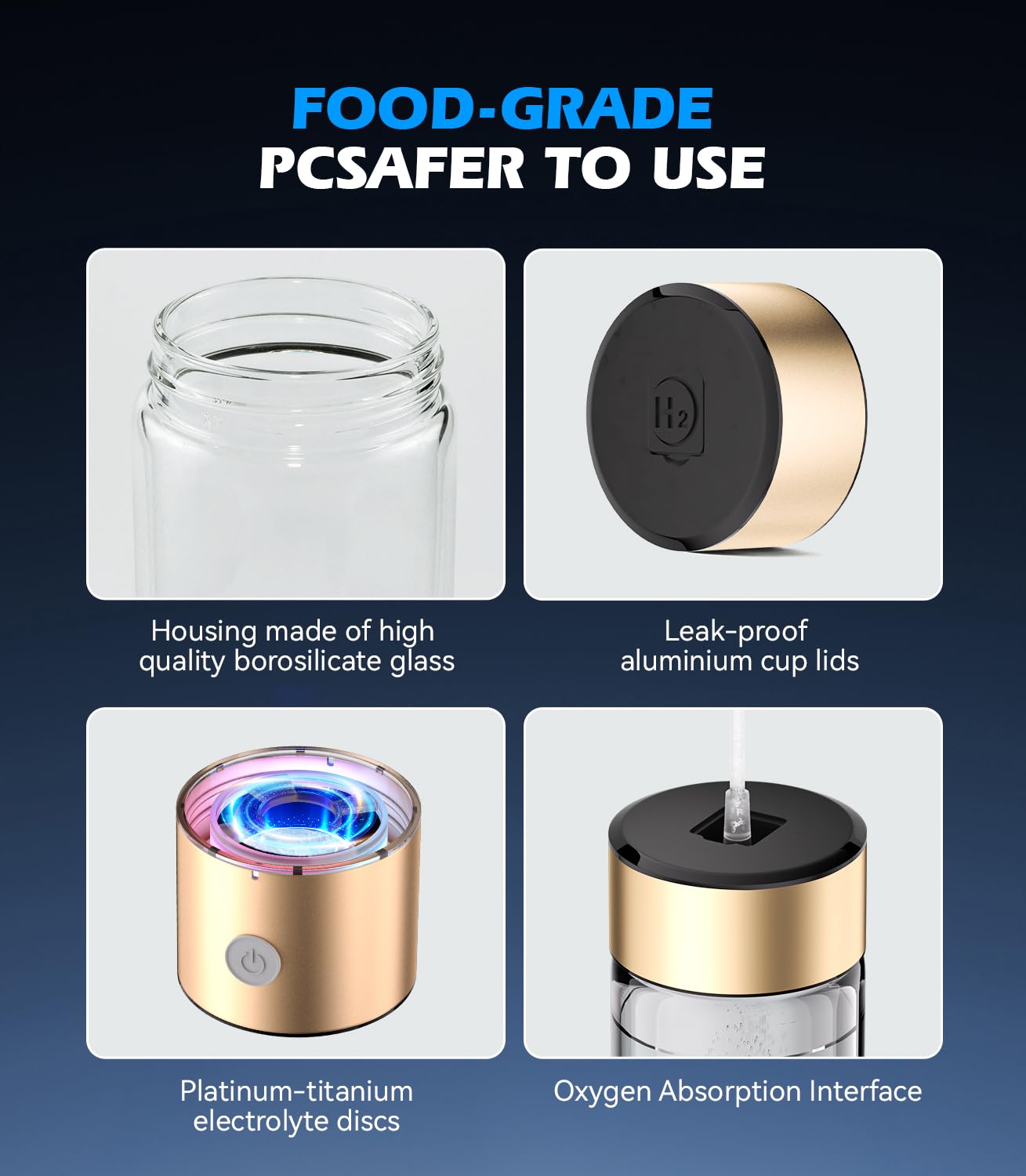 Upgrade 3-in-1 Hydrogen Water Bottle Generator - Industry TOP - 24-Hour Hydrogen Lock | 0 Chlorine & 0 Ozone | 100% Leak-Proof Seal, Hydrogen Water Bottle Generator