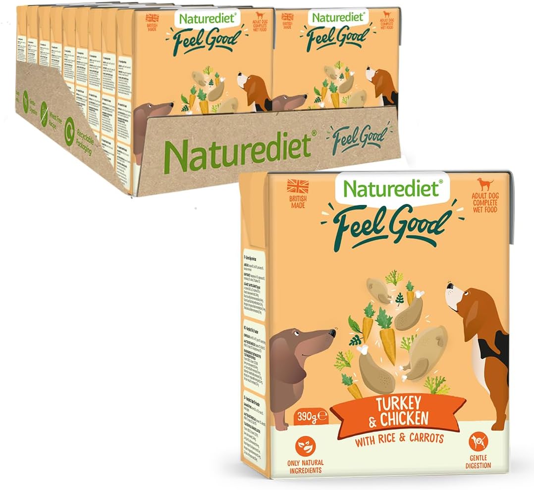 Feel Good Wet Dog Food, Natural and Nutritionally Balanced, Turkey & Chicken, 390g (Pack of 18)