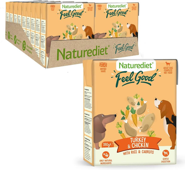 Feel Good Wet Dog Food, Natural and Nutritionally Balanced, Turkey & Chicken, 390g (Pack of 18)