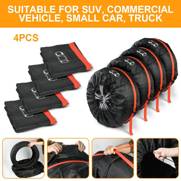 Car Spare Tire Covers 4 Pack, 13-18 IN Tyre Bag Set, Diameter 66cm Wheel Protection Cover, Tyre Bags with Handle, Waterproof Dustproof Auto Spare Tires Storage Bags for Car UV SUV Truck Black S