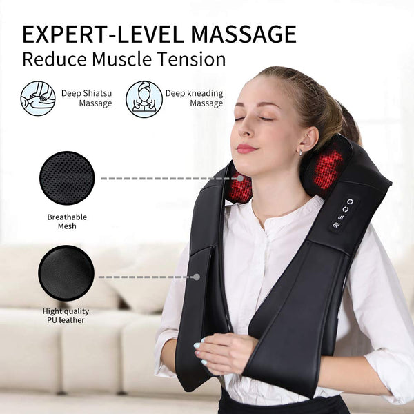 Neck Massager, Deep Tissue 3D Kneading, by iKristin, Portable, with Heat, Shiatsu Massager for Neck, Back, Shoulder, Foot and Leg, at Home and Car, Suitable for Women and Men (Black)