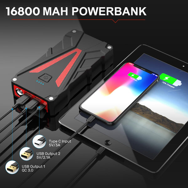 6000A Jump Starter Power Pack,12V Car Jump Starter, Portable Car Battery Booster Jump Starter with Jump Leads,Quick Charge,LED Flashlight