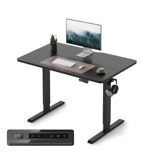 FEZIBO Height Adjustable Electric Standing Desk, 120 * 60 cm Stand up Table, Sit Stand Home Office Desk with Splice Board, White Frame/Maple Top