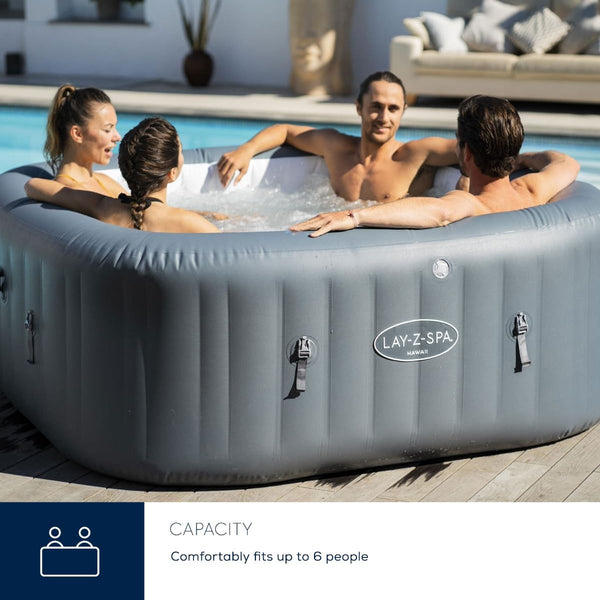 Lay-Z-Spa Santorini Pro Built in LED Light, 10 HydroJet System, Integrated Seats and Foot Massager Inflatable Hot Tub with Freeze Shield Technology, 5-7 Person, Grey