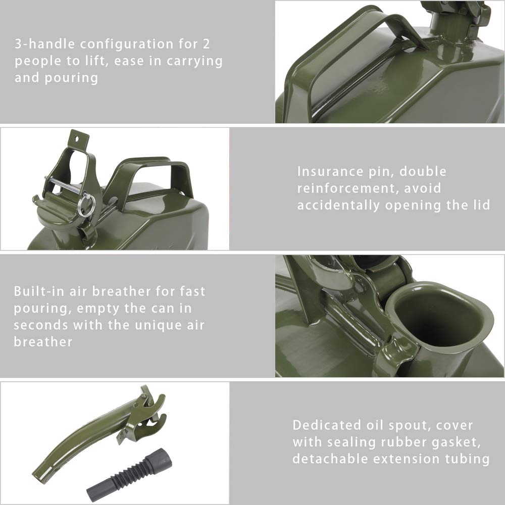 Bonnlo 20L Petrol Can Fuel Oil Storage Can Metal Jerry Diesel Tank with Flexi Spout For Diesel, Petrol, Oil Container (Green)