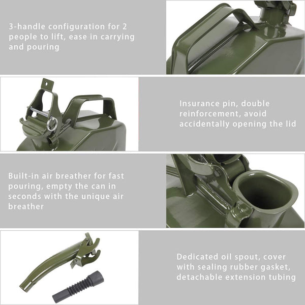 Bonnlo 20L Petrol Can Fuel Oil Storage Can Metal Jerry Diesel Tank with Flexi Spout For Diesel, Petrol, Oil Container (Green)