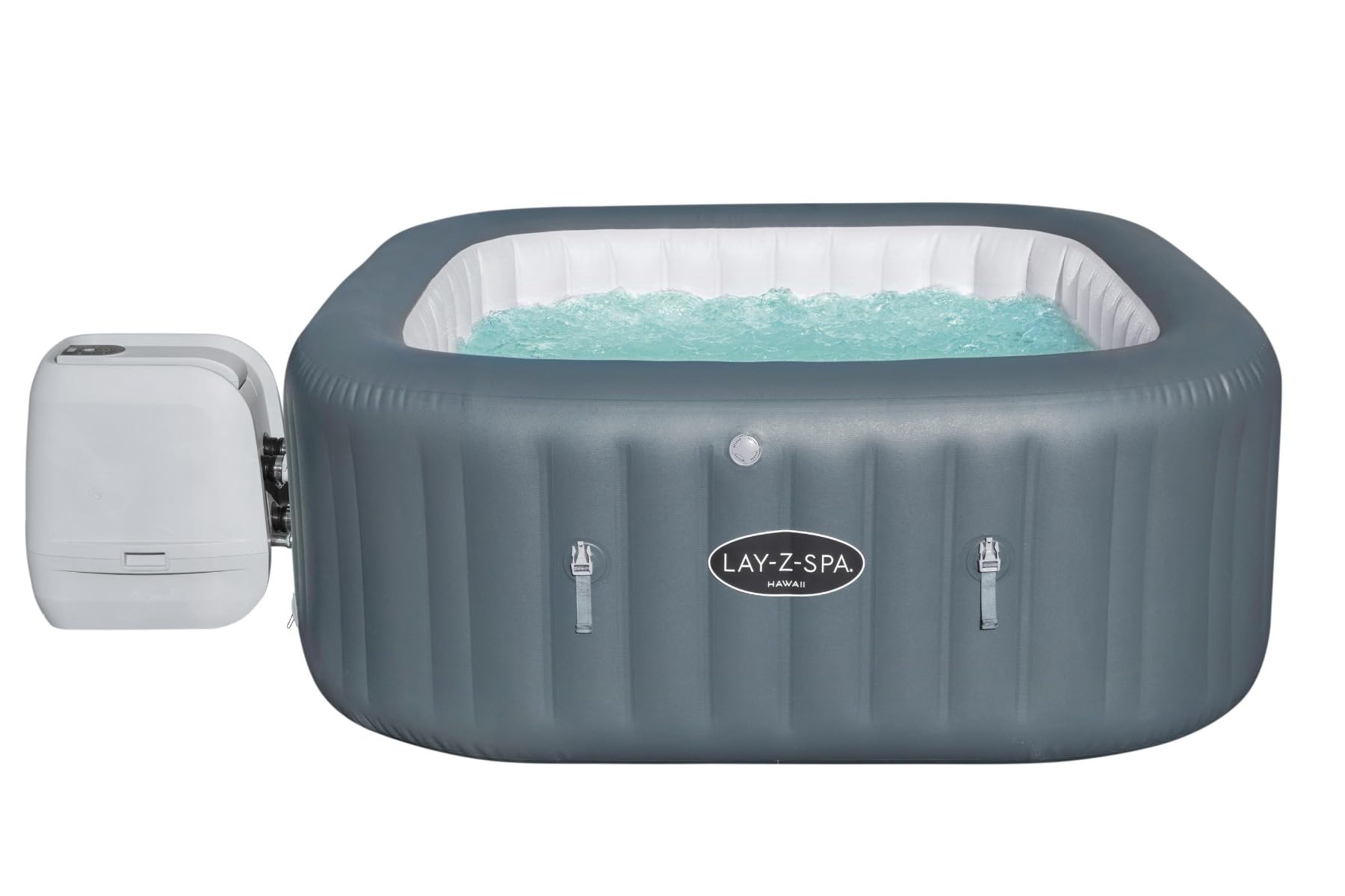 Lay-Z-Spa Santorini Pro Built in LED Light, 10 HydroJet System, Integrated Seats and Foot Massager Inflatable Hot Tub with Freeze Shield Technology, 5-7 Person, Grey