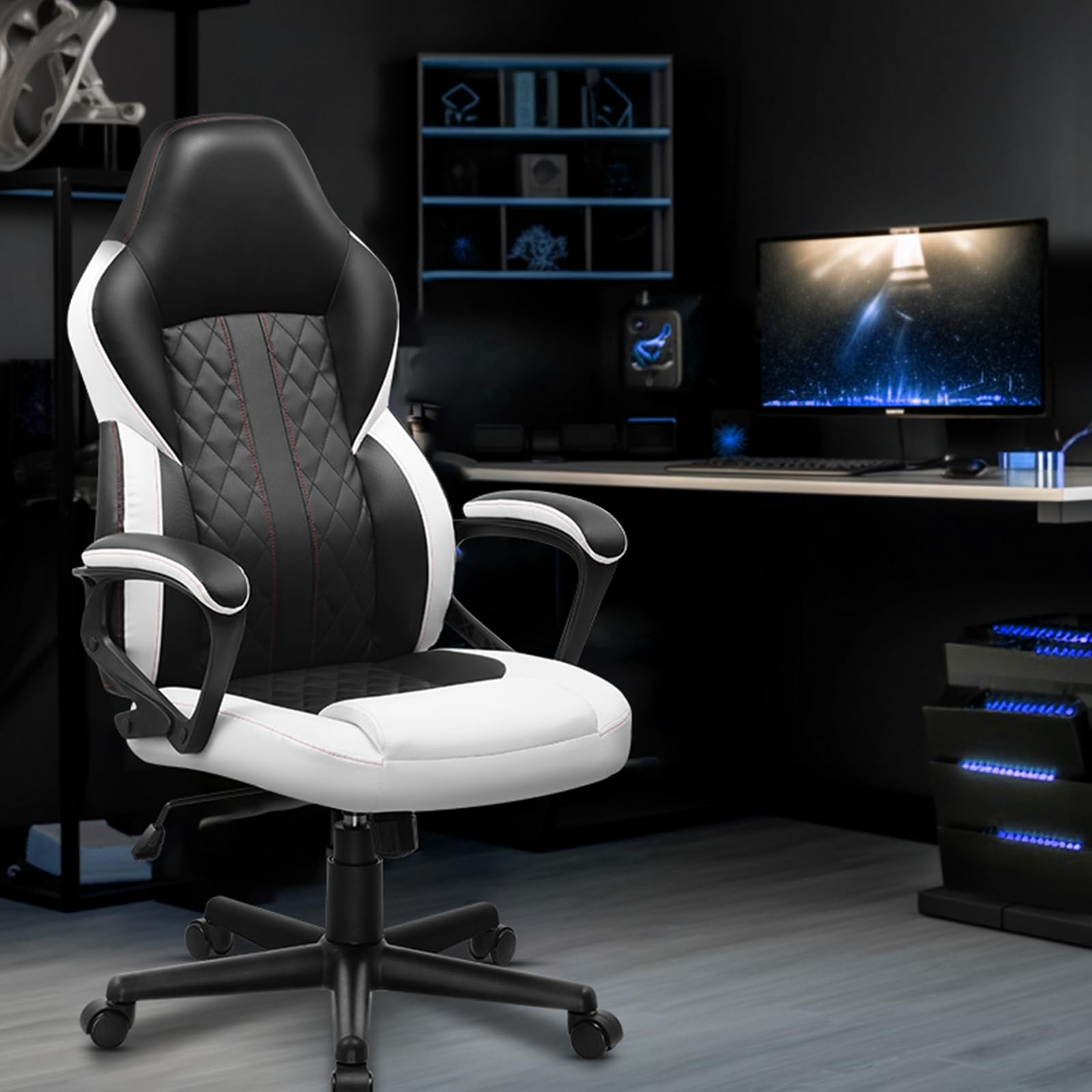 GTPLAYER Ergonomic Racing Computer Chair - Height Adjustable, 360° Swivel, Executive Office Desk Chair (White)