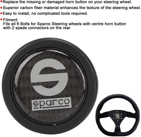 Car Steering Wheel Horn Button, 6 Holes Carbon Fiber External Horn Button Kits for Sparco Steering Wheel Car Modified Parts