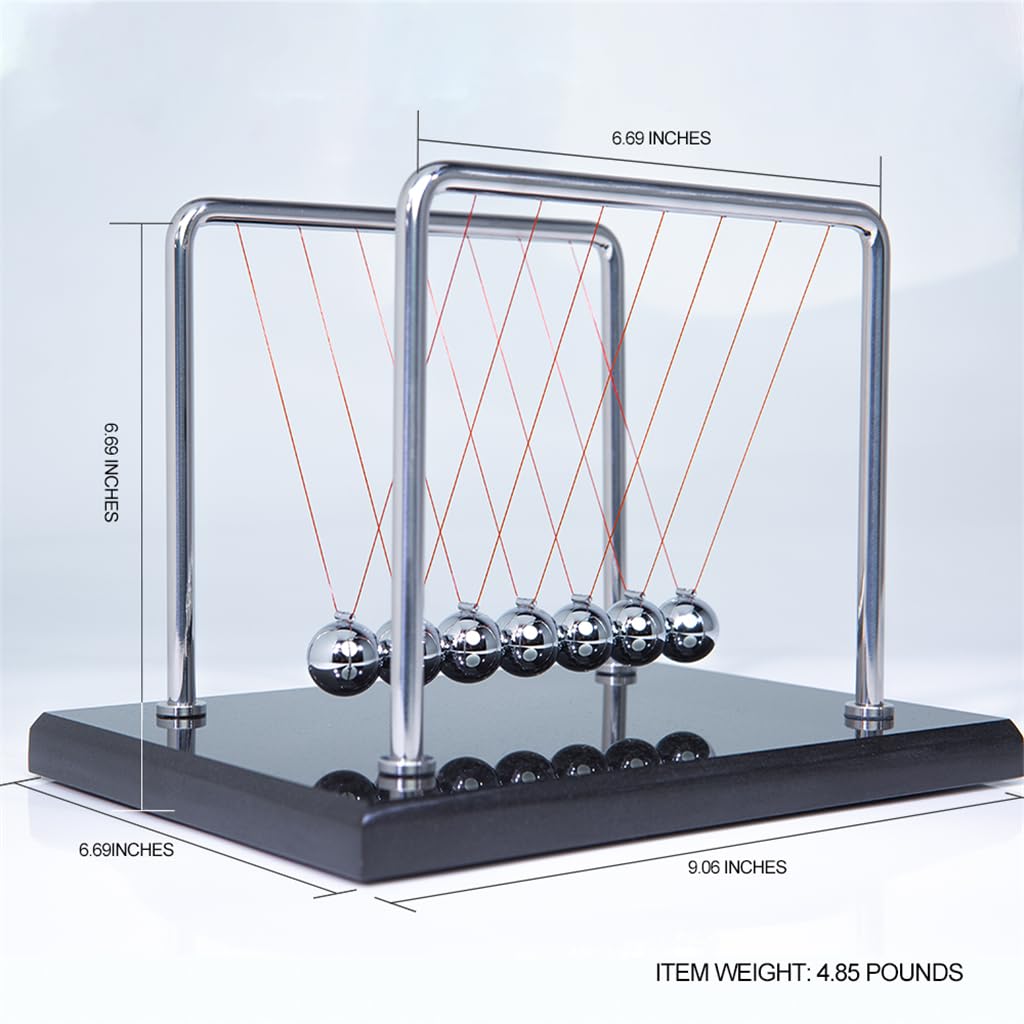 CERROPI Newton Cradle Balance Balls, 7 Ball Newton Swing, Decorative Physics Gadget for Desk, Marble Base, 11 inch, 50+ Sec Swingtime