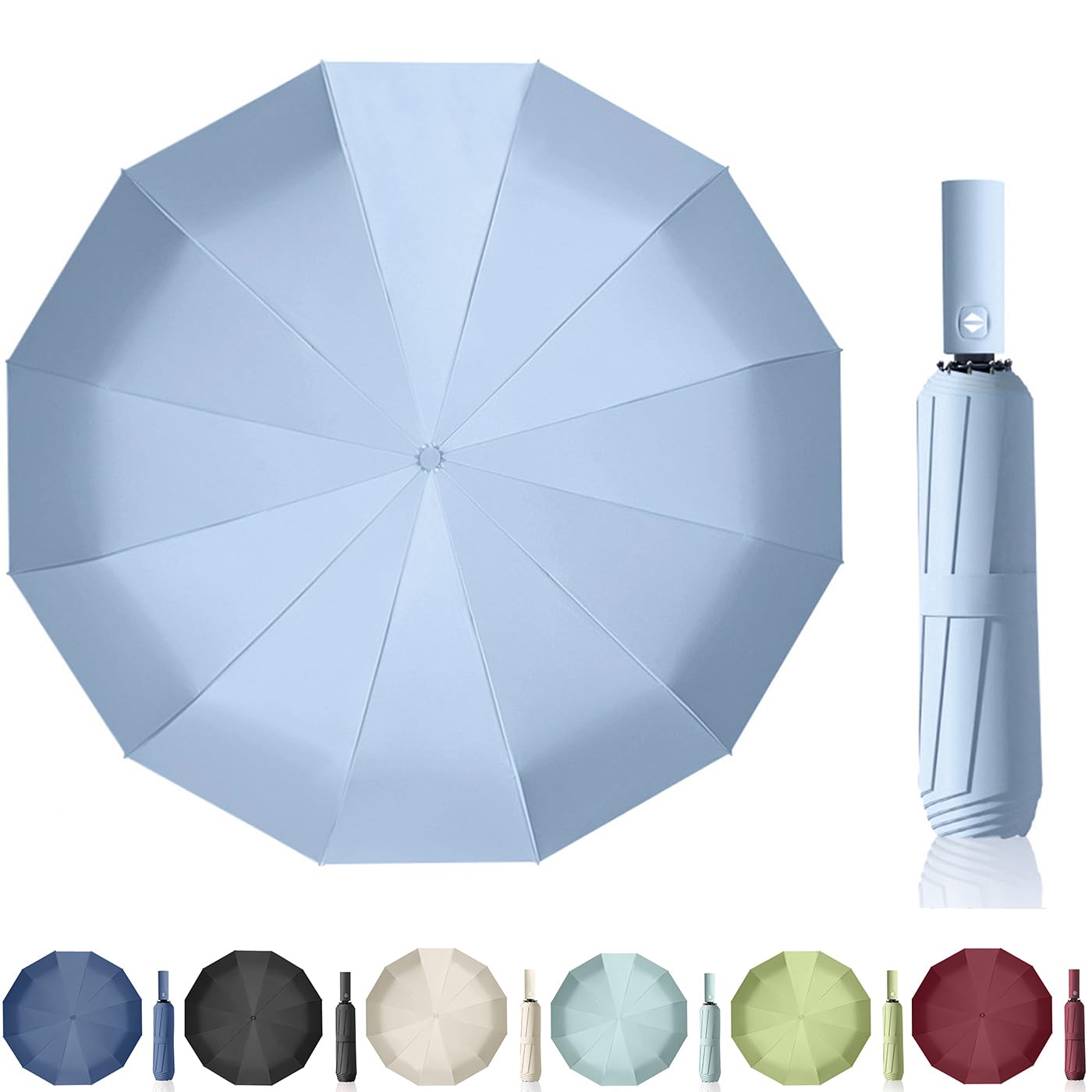 Maibar Umbrella Windproof Strong 24 Ribs Compact Umbrellas Sun UV Protection spf 50 Folding Travel Large Auto Open Close Umbrellas Umbrella (Black)