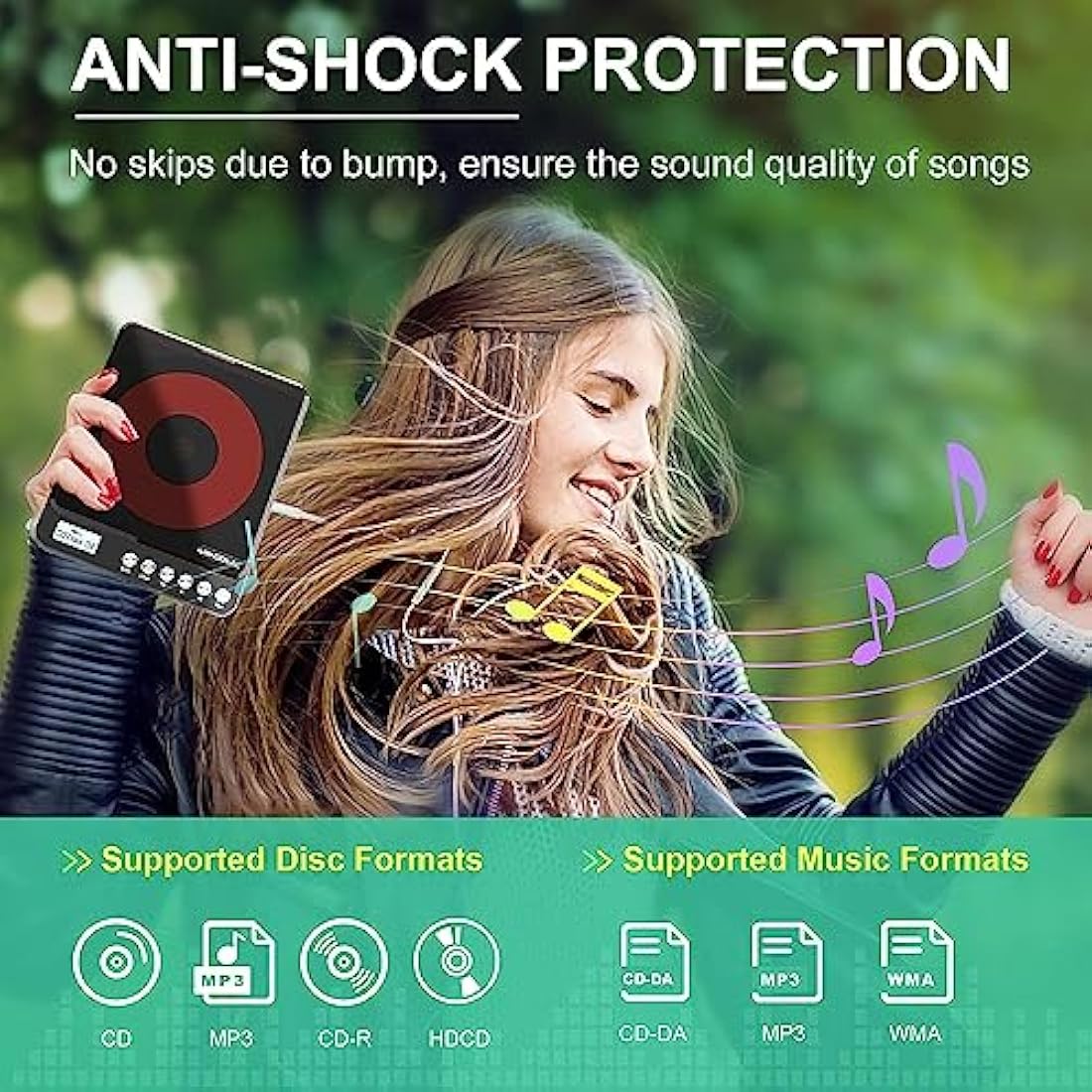 MONODEAL CD Player Portable with Built-in Speakers, Personal Rechargeable CD Player with Double 3.5mm Headphone Jack,Anti-Skip/Shockproof Function with LCD Display for Home, Car and Travel